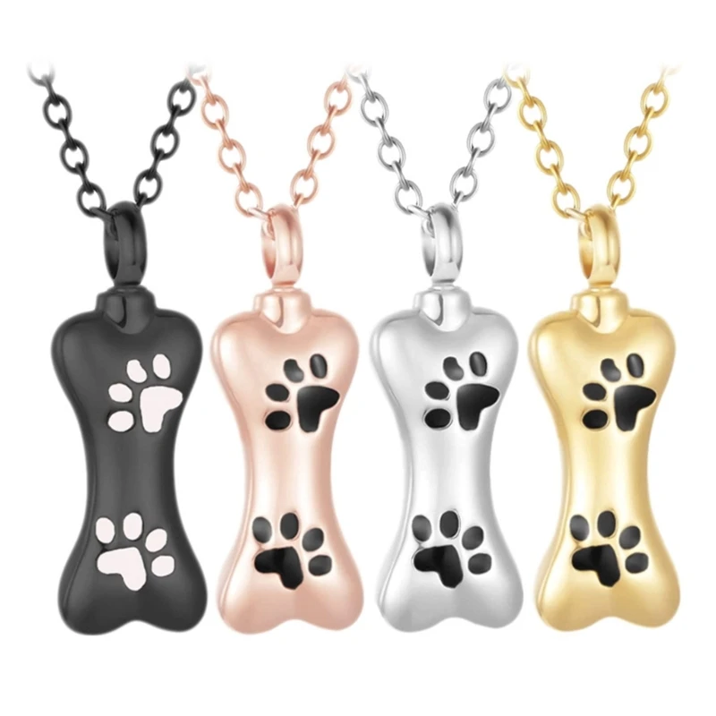 Lovely Paw Printings Jewelry Urn Container Ashes Necklaces Paw Printings Bone Locket Carry Along Bone Shaped