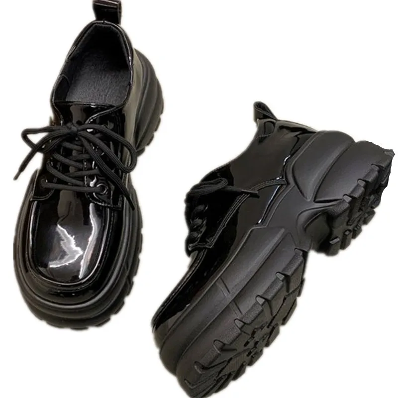 Ladies Fashion All-match Leather Shoe Summer Spring Classic Black Thick-soled Casual Women Shoe Retro College Style Shoe England