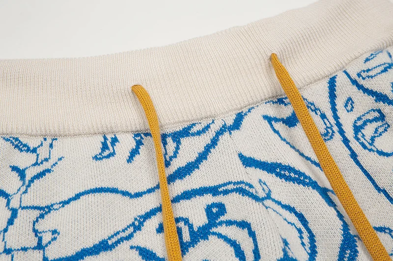 American High Street Casual Brand  Summer Floral Embroidery Knitted Five-Point orts Straight Leg Breathable orts