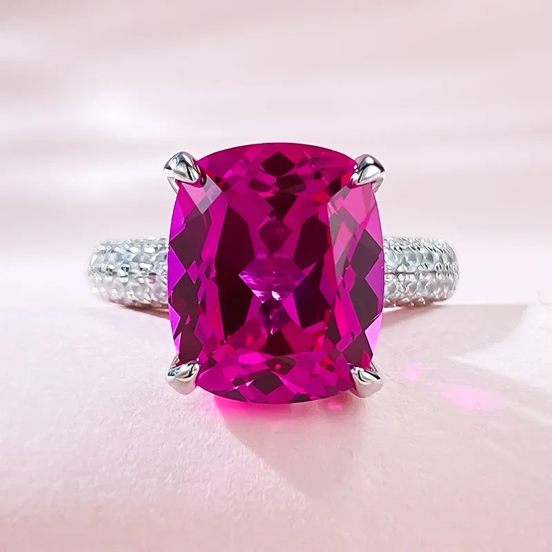 

Spring Qiaoer 10*12 MM Ruby High Carbon Diamond Gemstone Vintage 925 Sterling Silver Ring for Women Engagement Fine Jewelry