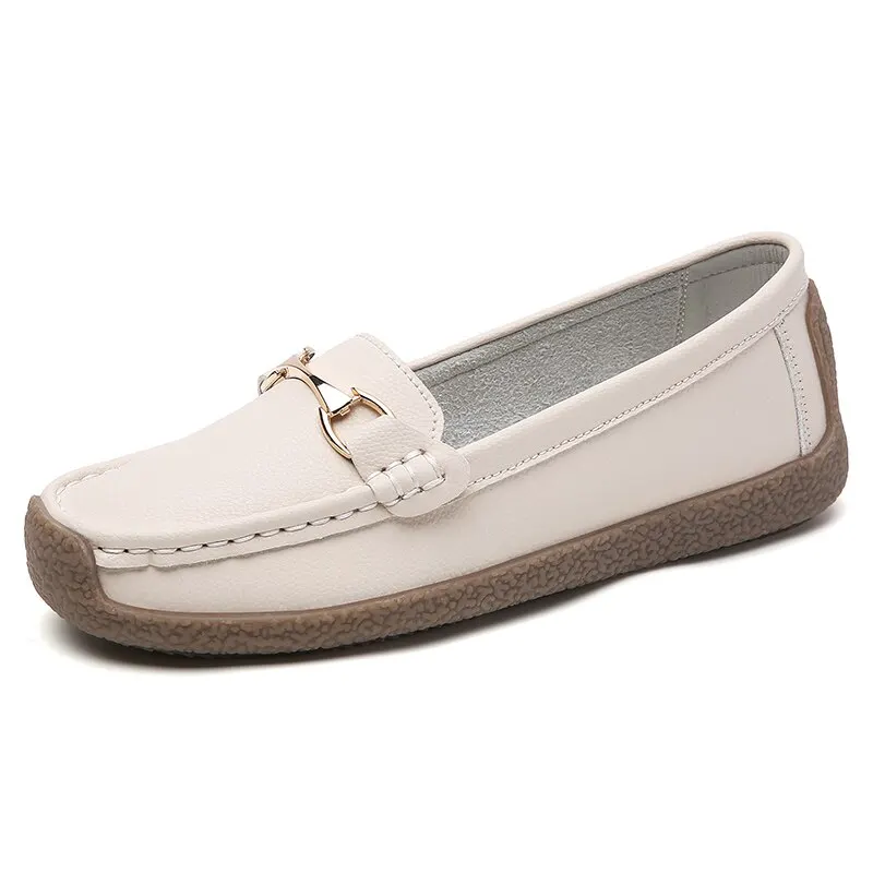 Spring /Autumn Flats Genuine Leather Moccasins Woman Casual Slip-on Loafers Female Boat Shoes Big Size 44 women shoes