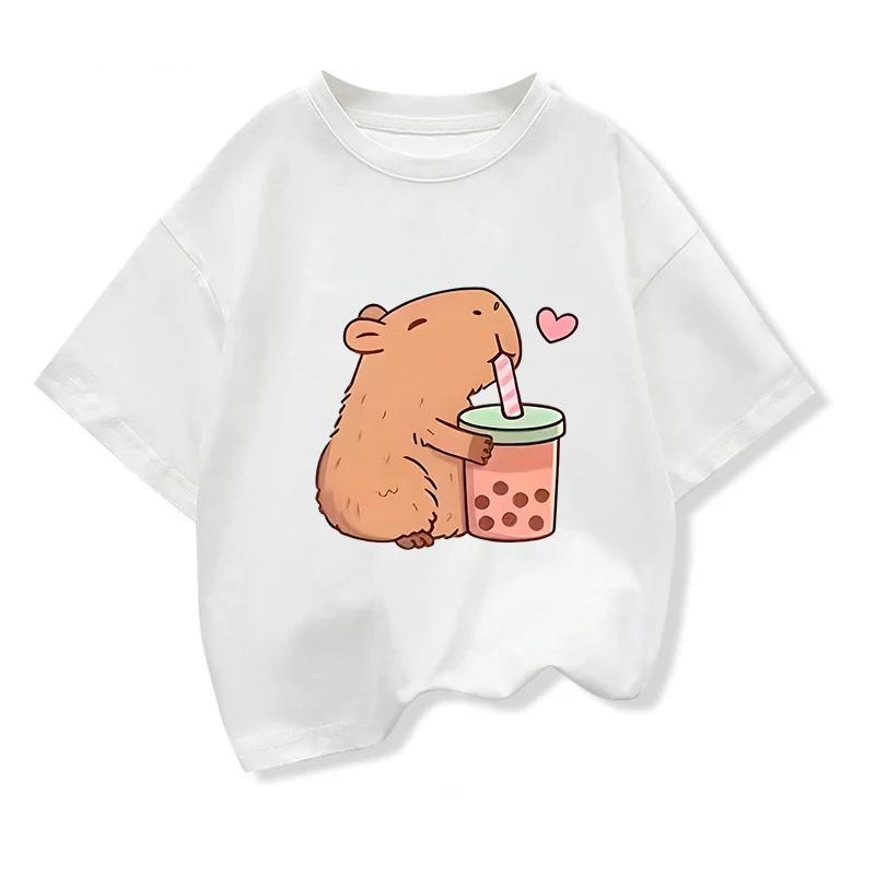 Capybara Kids Clothing Tees Summer Printed Cartoon Fashion Short Sleeve Girls T-shirt Popular Design Children's T Shirts O-neck 3