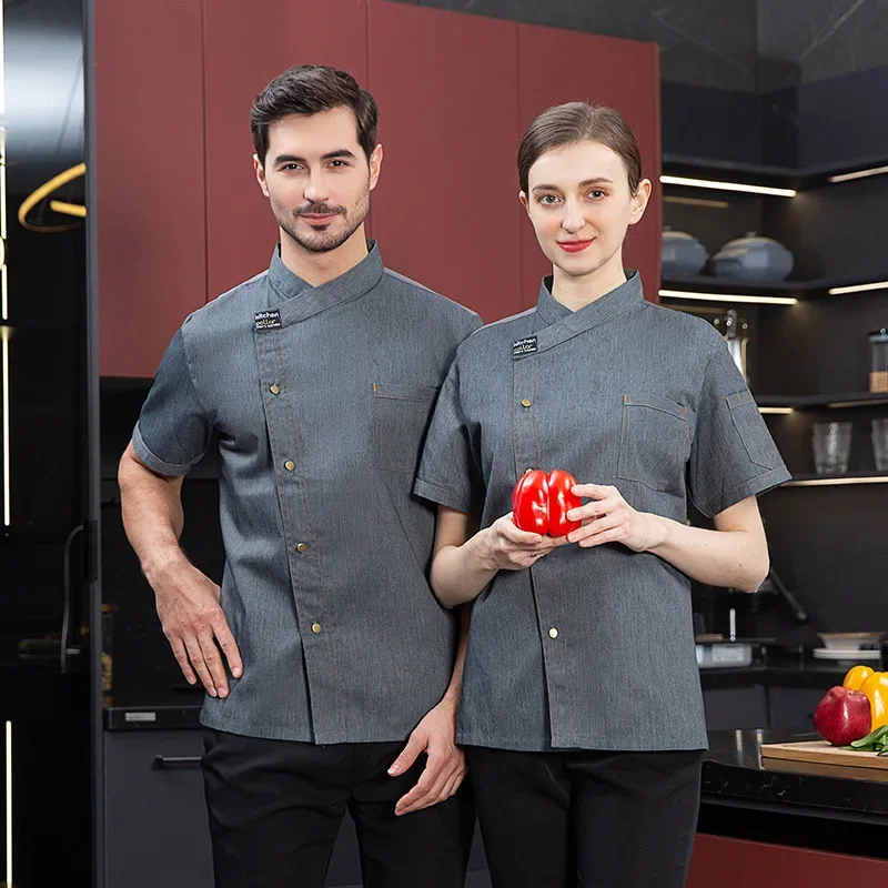 Short Sleeve Chef Work Uniform Summer Outfit Hotel Kitchen Pastry Chef Half Sleeve Printed Casual Western Style Clothing