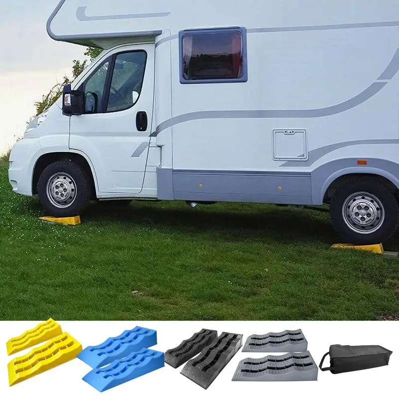 RV Leveling Ramps 2pcs Heavy-Duty Camper Leveling Blocks Multifunctional Travel Trailer Leveling Blocks Uneven Ground Parking