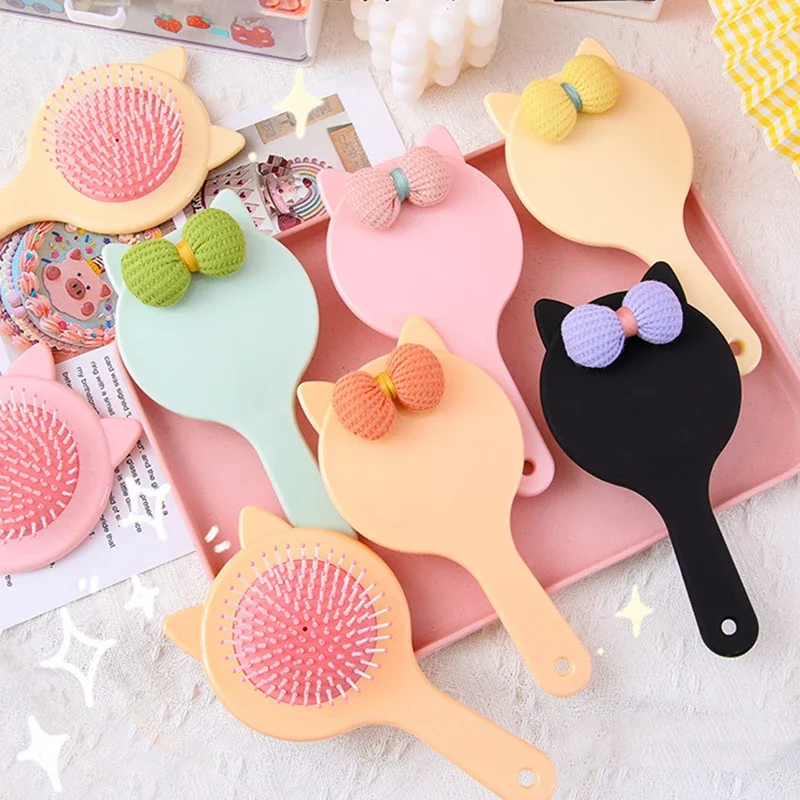 Princess Portable Women Massage Anti-screw Untangling Hair Brush Stuff Cute Cat Ears Bow Air Cushion White Black Hairbrush Comb