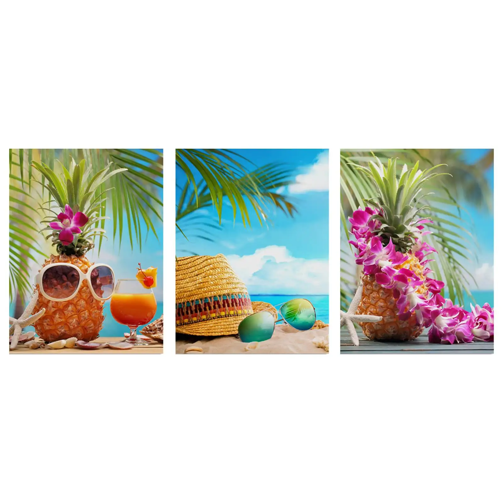 3x Wall Art Prints Pineapple Seascape Modern for Bedroom Kitchen Living Room