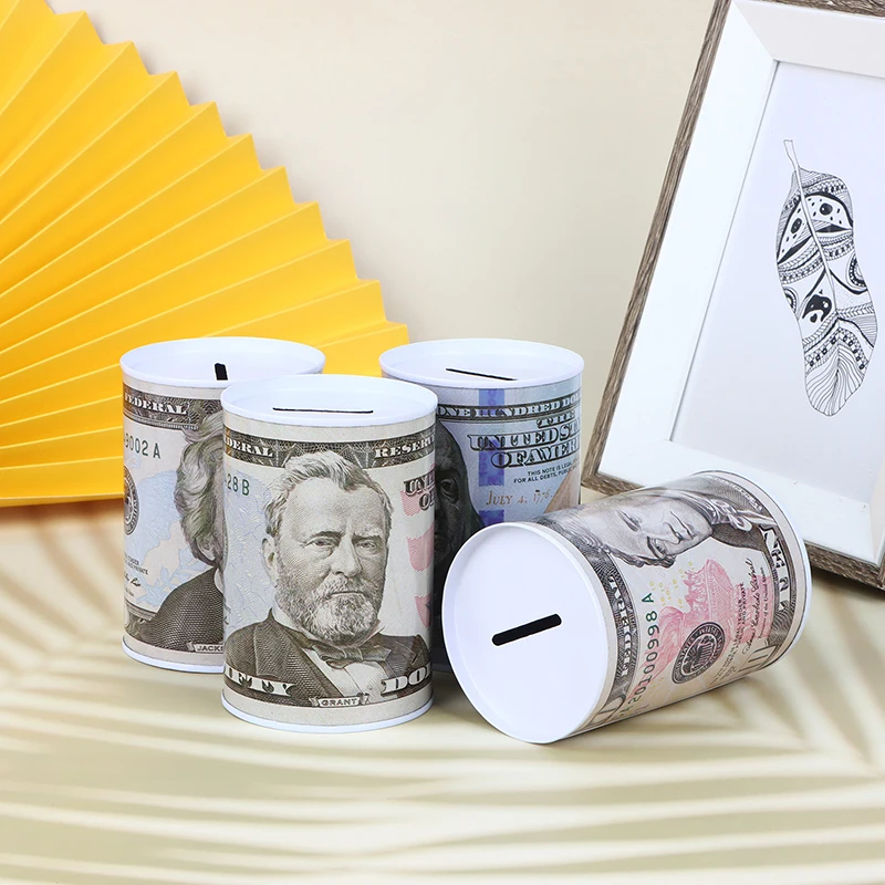 Euro Dollars Money Box Safe Cylinder Piggy Bank 10 20 50 100 For Coins Deposit Storage Boxes Home Decoration