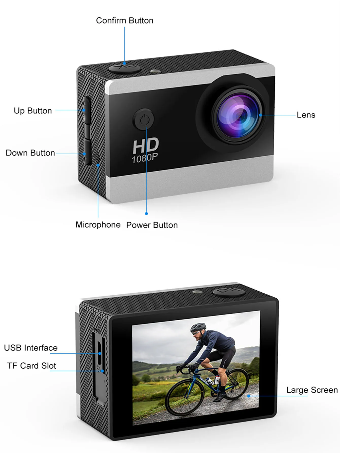 Outdoor sports camera, 170° wide Angle lens 1080P ultra HD pixels, bicycle recorder, ultra long life, HD recording camera 6