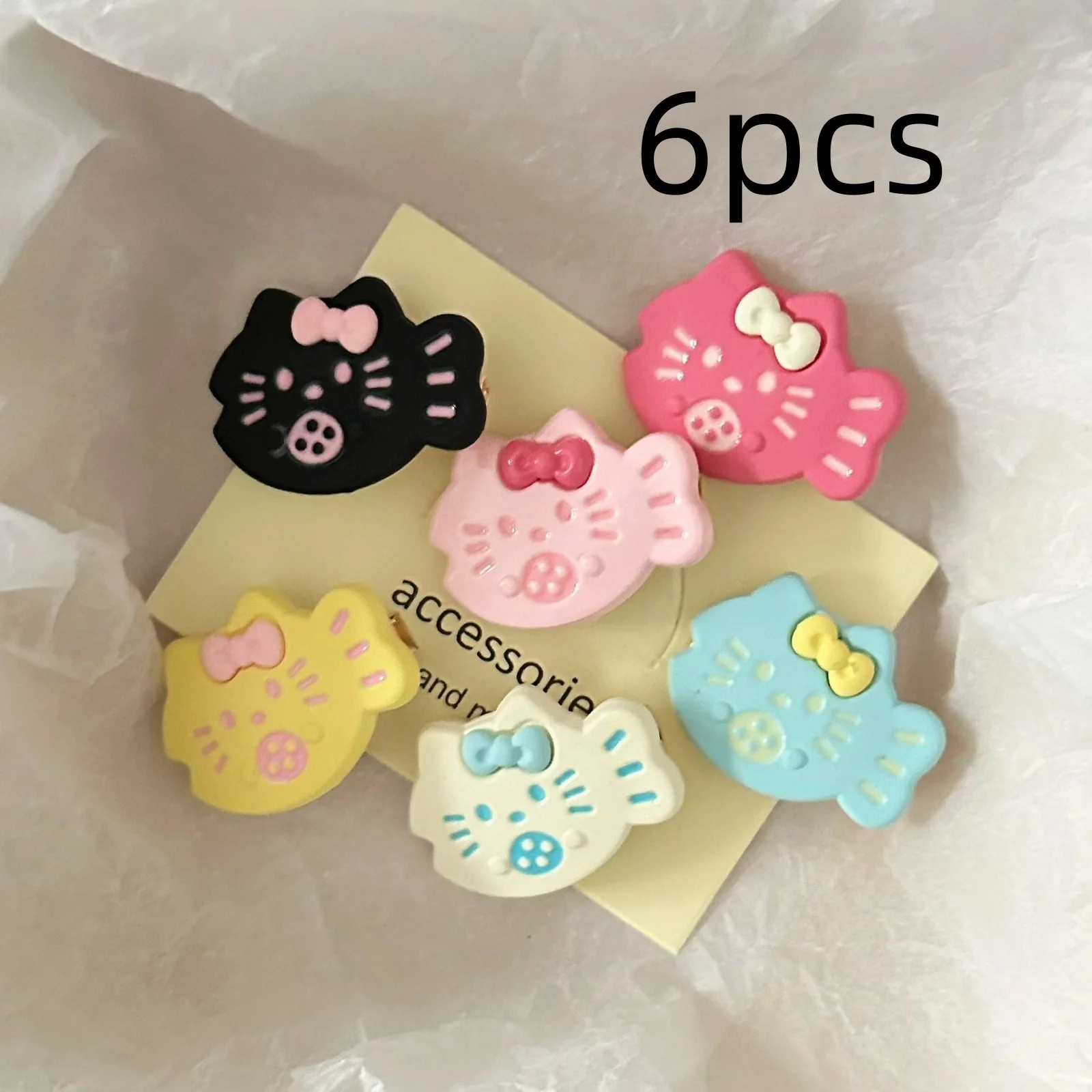 6pcs Cute Cat-shaped Hair Clips Set, Colorful Kitty Hair Accessories with Bow Details, Perfect for Girls and Kids