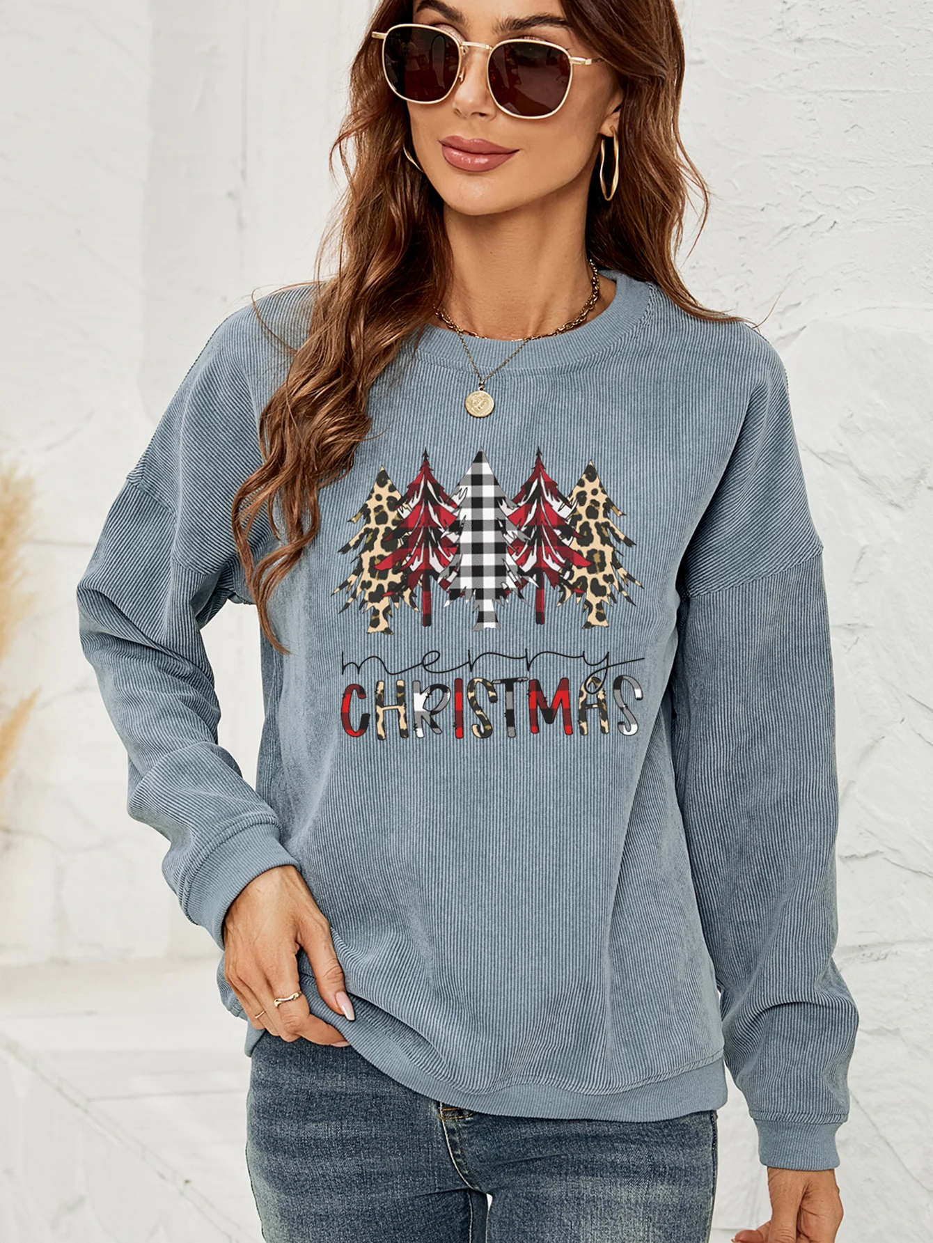 Merry Christmas' Trees Corduroy Crewneck Sweatshirt - AliExpress