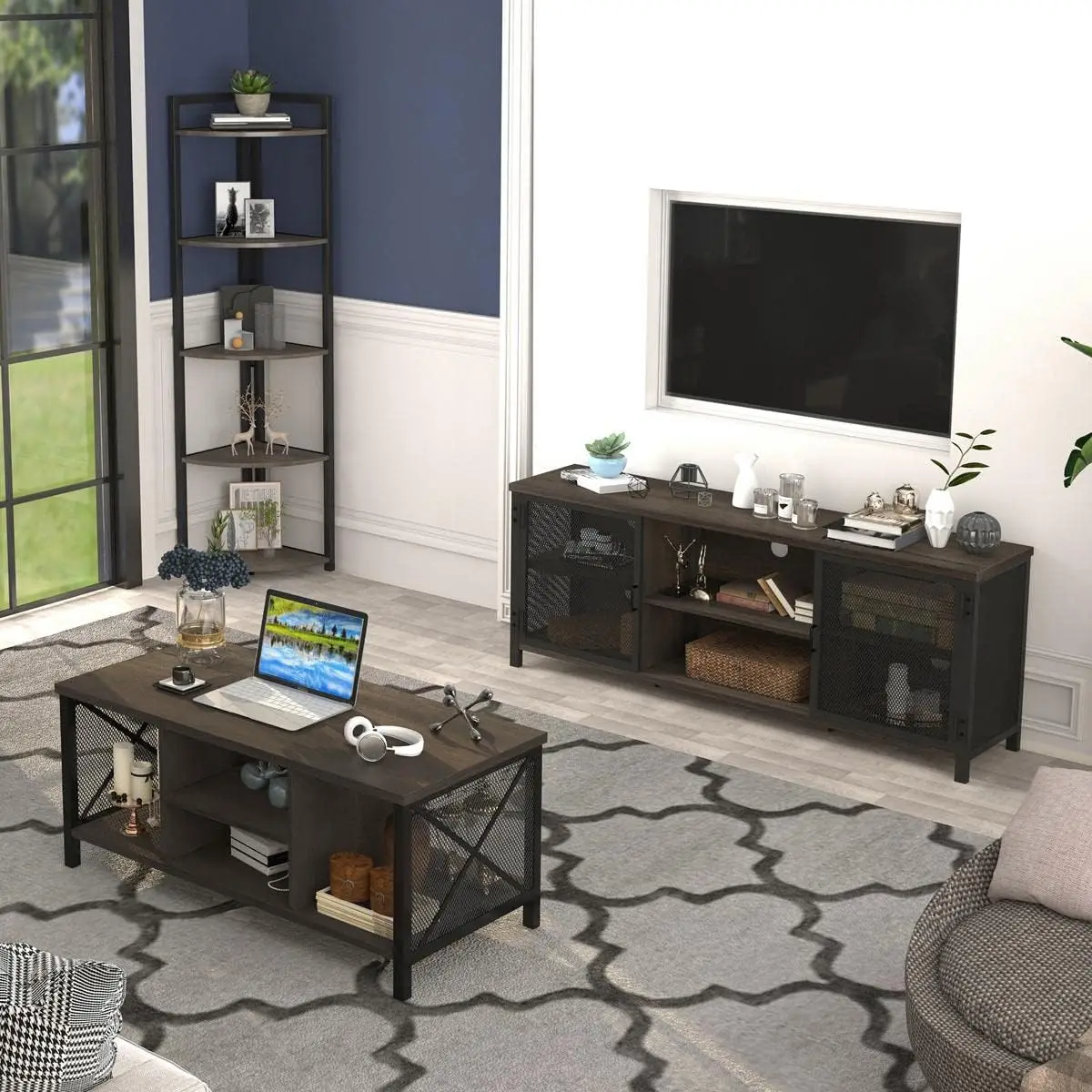

FATORRI Industrial Living Room Set (Walnut Brown)