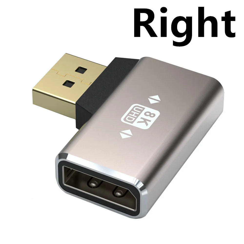 8K DisplayPort 1.4 Adapter Flat 90 Degree and 270 Degree Right Angle DP Male to Female Vertical Connector Converter DP L Shape