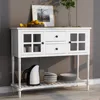 TREXM Farmhouse Wood/Glass Sideboard Console Table with Bottom Shelf - White Buffet Storage Cabinet for Living Room 1