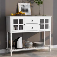 TREXM Farmhouse Wood/Glass Sideboard Console Table with Bottom Shelf - White Buffet Storage Cabinet for Living Room 1