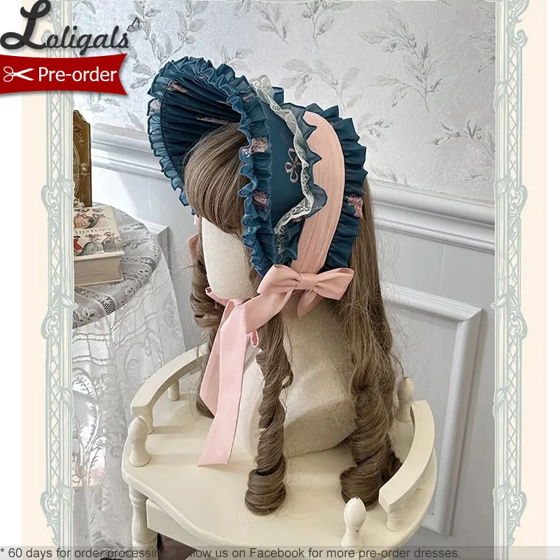 

Pre-order Sweet Lolita Bonnet Hat Retro Style Flower Embroidered Headdress by Alice Girl - Night Roses