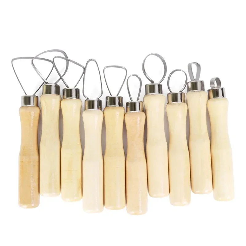 10-Piece Wooden Handle Clay Sculpting Tool Kit-Ergonomic Loop Carvers for Ceramic, Polymer Detailing & DIY Craft Projects