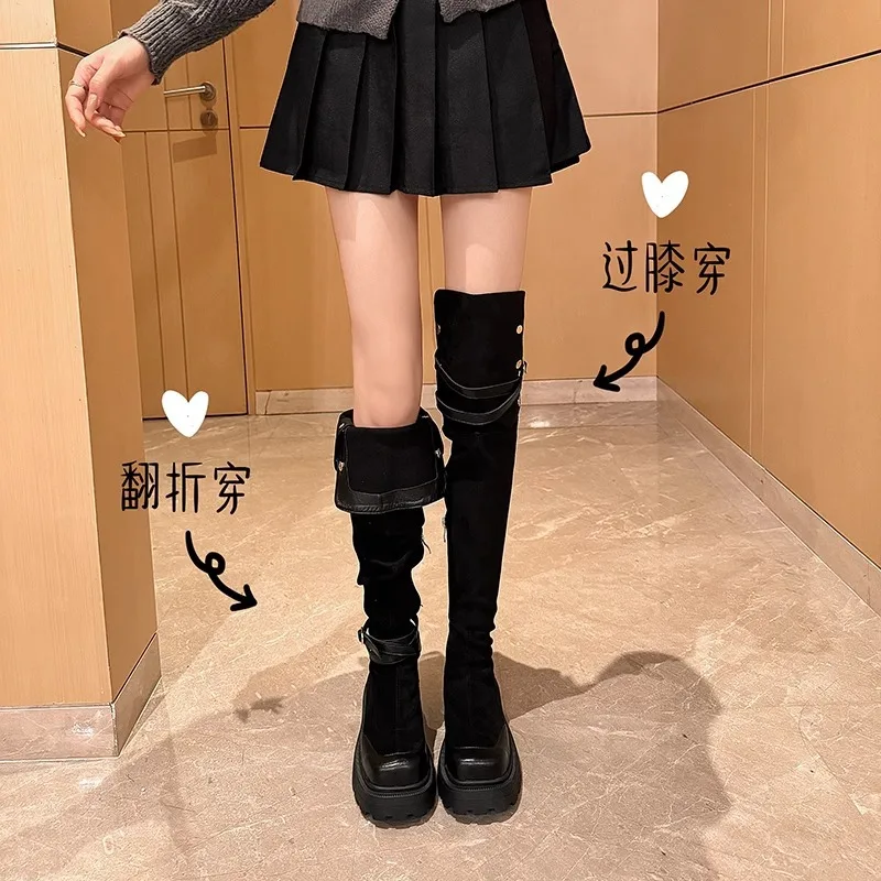 

Boots Women New 2023 Round Toe Zipper Female Shoes Sexy Thigh High Heels High Sexy Winter Footwear Med Rubber Lolita Ladies