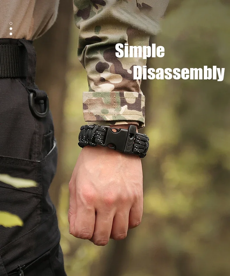 

24.5cm Nine Core Reflective Paracord Escape Emergency Glowing Plaited Rope EDC Survival Saving Bracelet with Whistle Tools