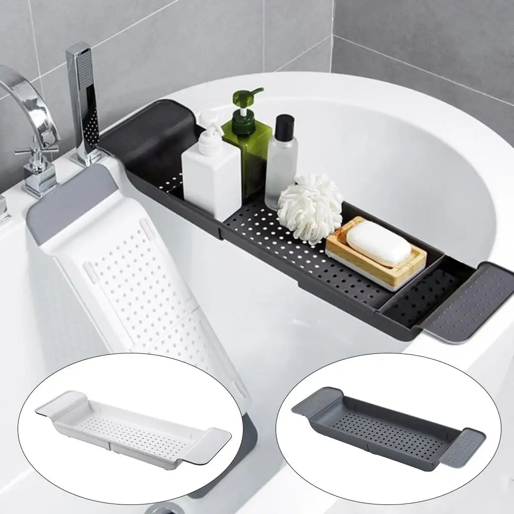 Plastic Bath Tray, Retractable Bathroom Storage Shelf, Towel Storage And Kitchen Soap Rack