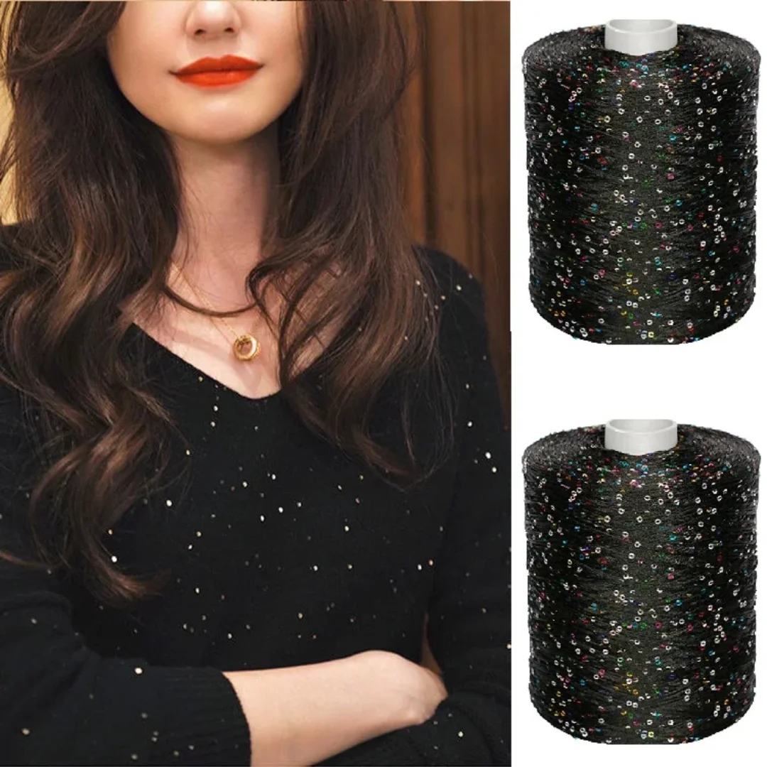 Knitting Yarn Summer Sequins Yarn for DIY Shiny Glitter Sparkle Crochet Thread Hand Woven Rag Knitting Sweater Blanket Yarn 700m 100g