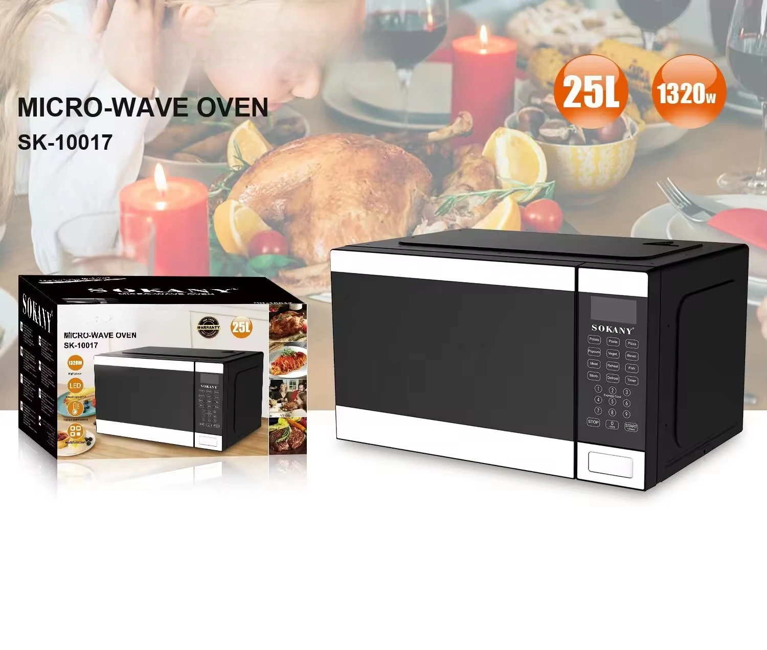 Microwave Oven 25l White Oven Custom Household Appliances 1320W Digital Micro-wave Ovens with Grill 50.3x39.7x29.2cm 2