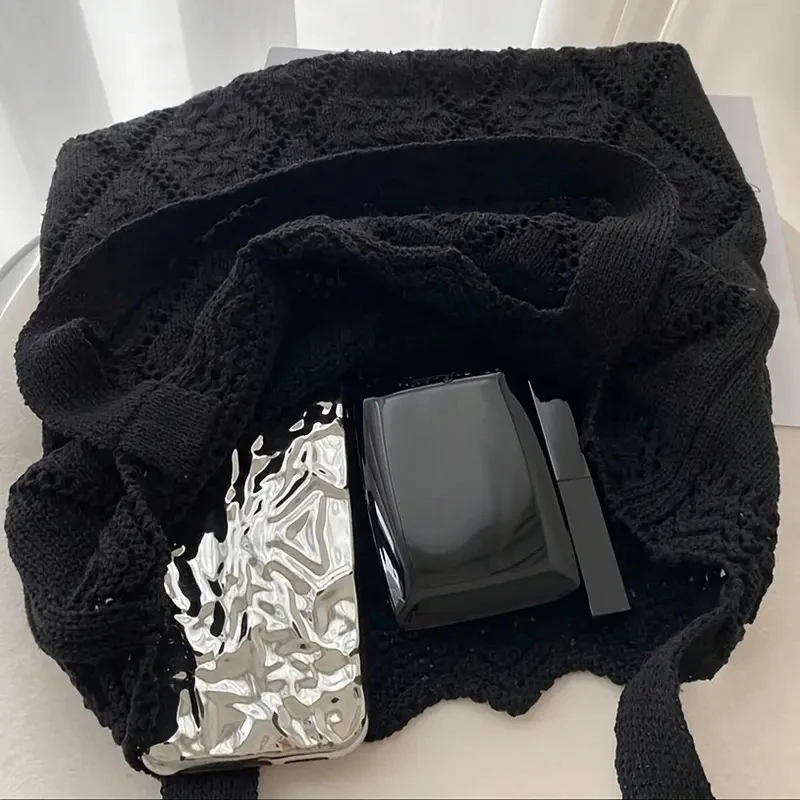 Minimalist Knit Shoulder Bag - Boho Crochet Handbag, Vintage Lace Hollow-Out Purse for Women, Casual Crossbody Sling Bag