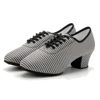 Women  Latin Ballroom Dance Shoes Medium High Heel Soft Sole Breathable Oxford Cloth Houndstooth Dance Shoes 4