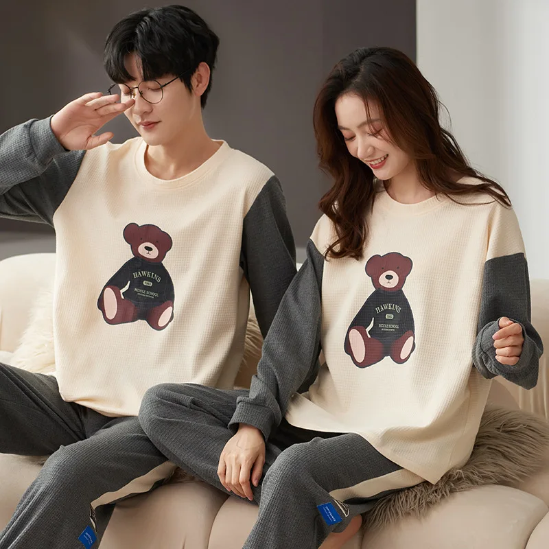 

Couple Pajamas Sets 2024 Spring Autumn Winter New Cotton Carton Men Long Sleepwear Suit Homewear Pyjamas Two-piece Sets