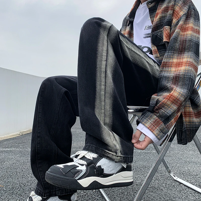 

Vintage High Street Men Jeans Fashion Design Oversized Straight Jean Male Hip Hop Black Denim Pants Men Woman Casual Trousers