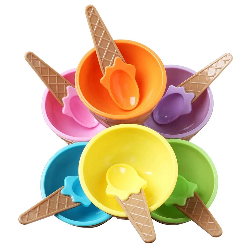 pçs conjunto tigela de sorvete cor diferente colher de sorvete tigela conjunto de utensílios de mesa criativos crianças dos desenhos animados tigela