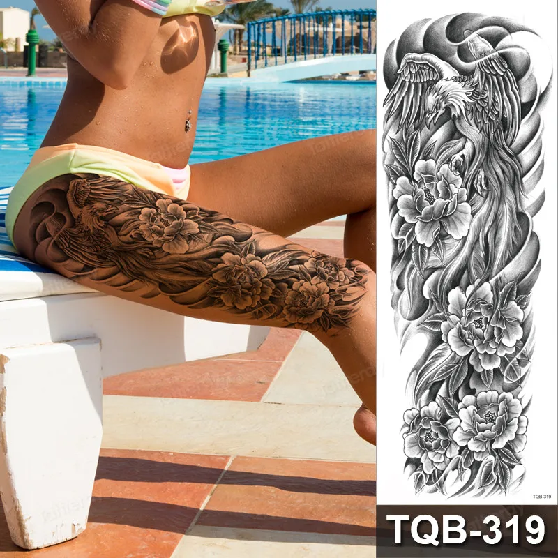 Waterproof Temporary Tattoo Sticker Big Totem Tiger Lion Wolf Rose Arm Tattoo Man Woman Leg Body Art Fake Tatuajes
