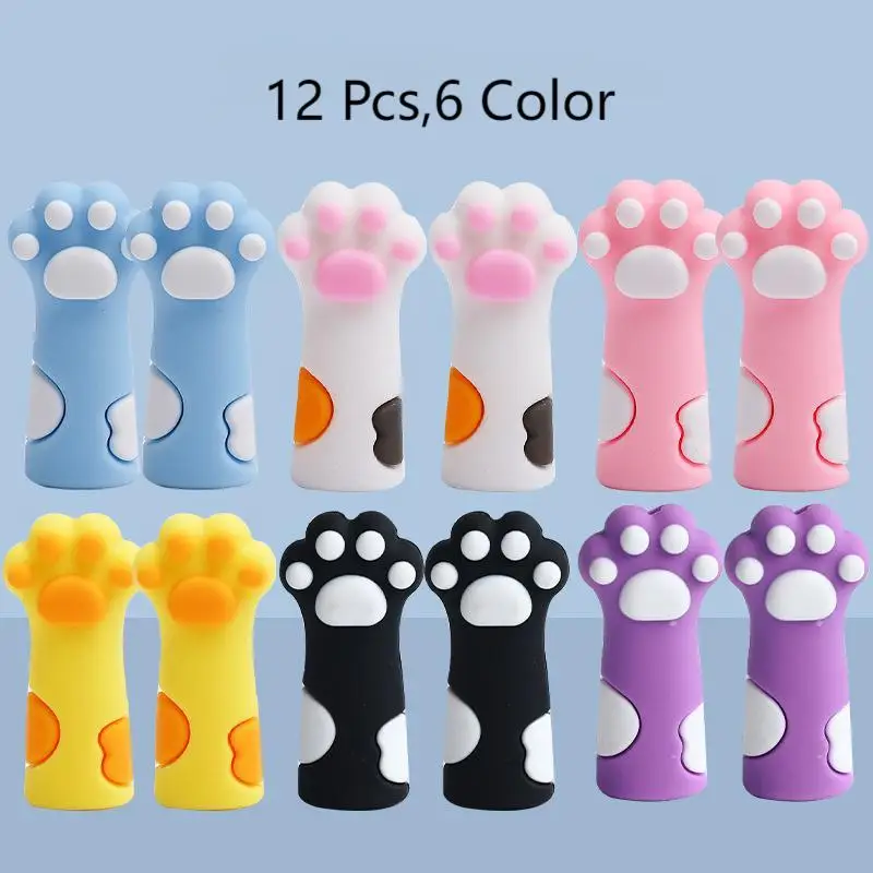 Cute Cat Paw Pencils Cap Pencil Holder, 12pcs Cat Paw Pencil Extender Holder, Manicure Pedicure Tool Protector 6