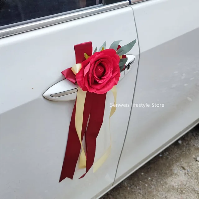 Wailicop Wedding Car Front Flower Decoration Artificial Flowers Bouquet Set  Wedding Car Decoration Ribbon for Wedding Car Bridal Car, Ch