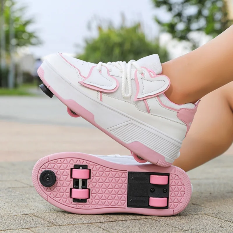 Chaussures de patin à roulettes pour enfants, baskets d'automne à 4 roues, mode sport décontractée, jeux cadeaux, bottes de marche pour filles