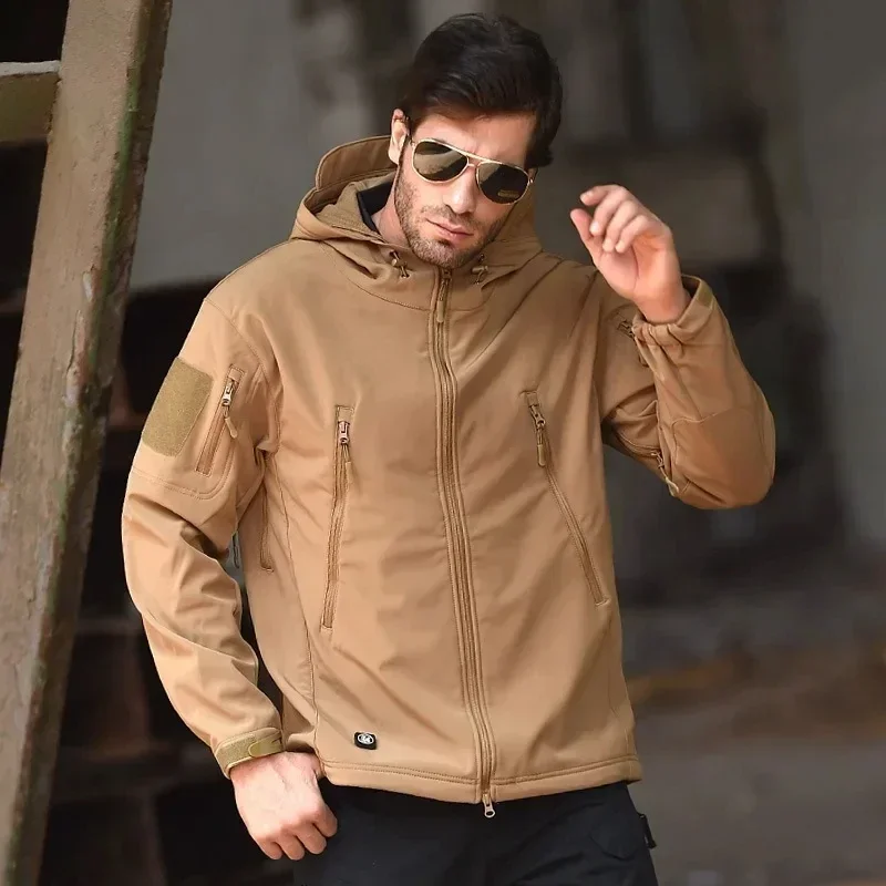 Hunting Soft Shell Jackets Men Tactical Windproof Waterproof Hooded Bomber Coats