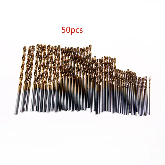 50Pcs Titanium Coated Drill Bits HSS High Speed Steel Drill Bits Set