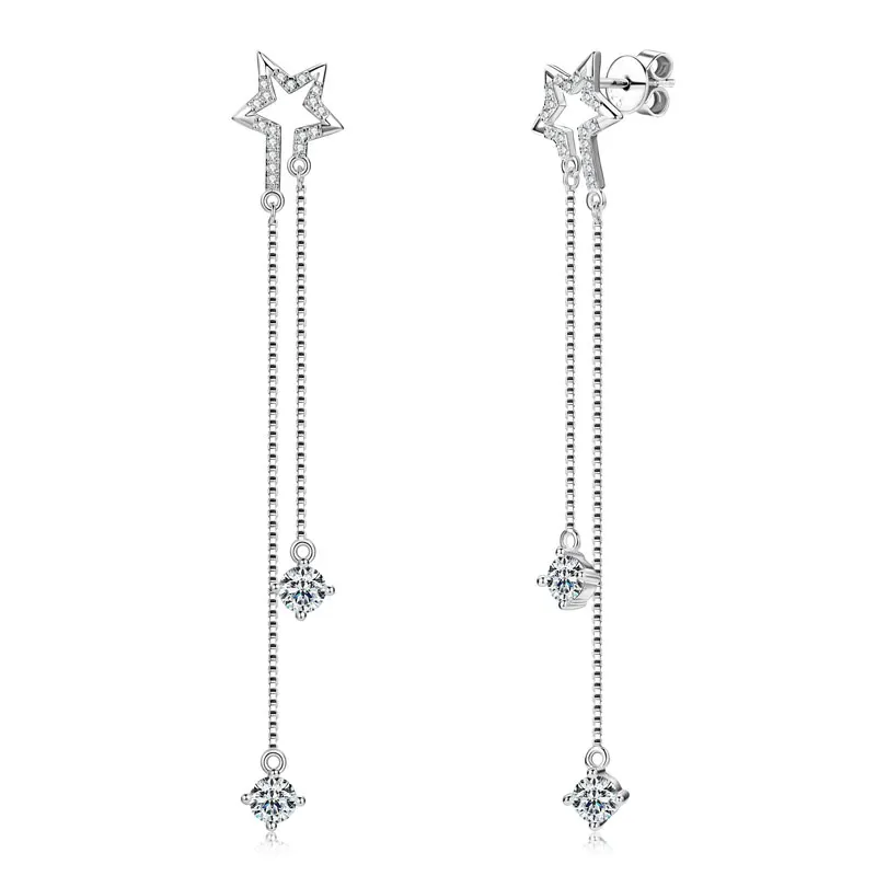 IOGOU Moissanite Star Tassels Drop Earrings for Women 925 Sterling Silver Long Style Stud Earrings Fine Jewelry Accessories