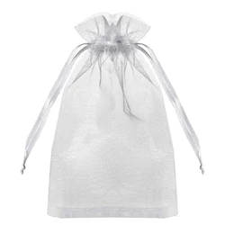 Pink Organza Drawstring Jewelry Gift Bags - 50pcs for Weddings, Favors, and Businesses (White)