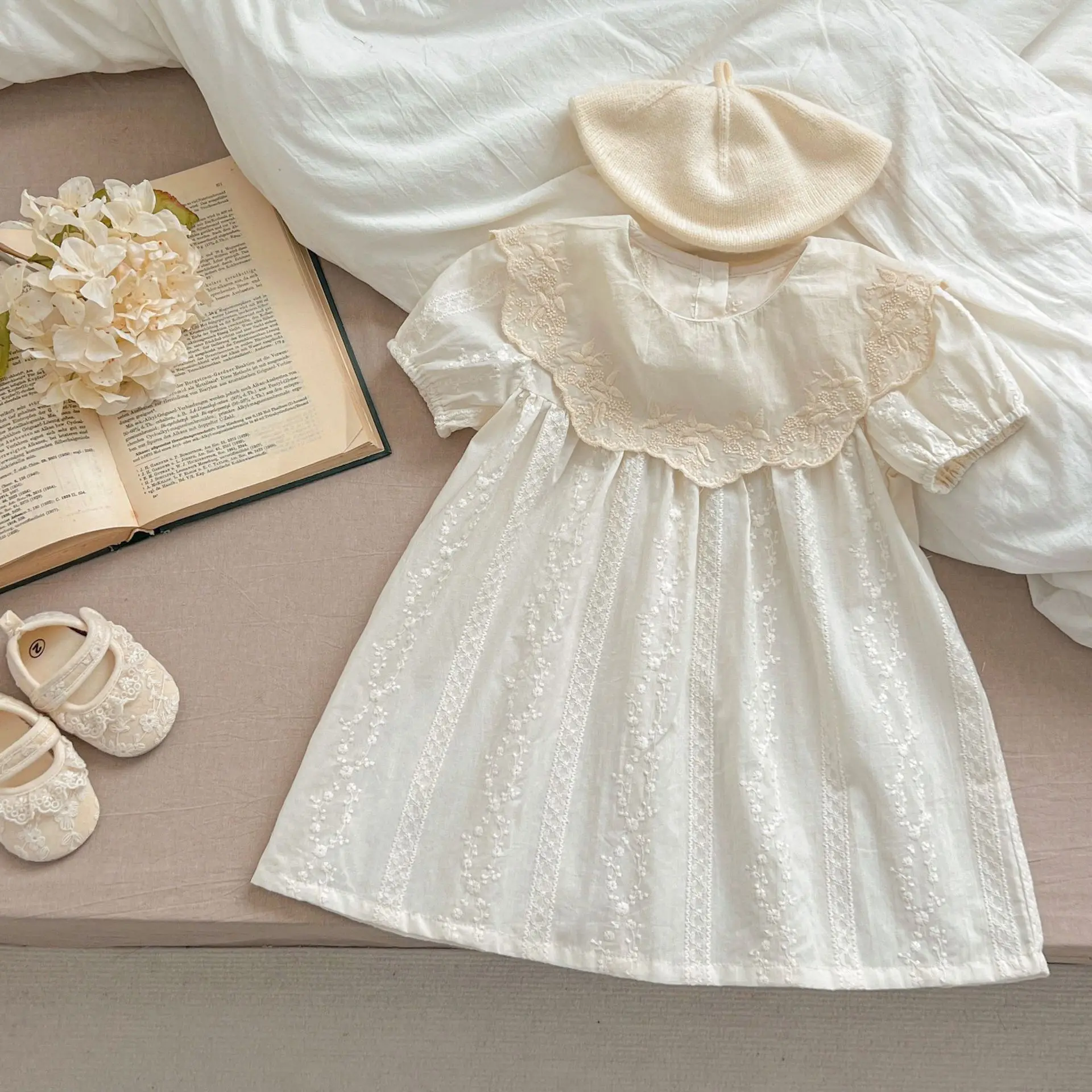 Summer Baby Bodysuit Sisters Dress Flower Embroidery Dress Infant Girls Baby Rompers Toddler Outfit Family Sister Dress Outfits 2