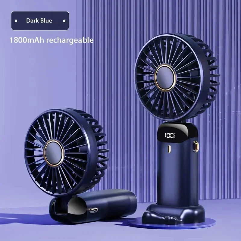 Mini ventilador portátil de mano, ventiladores plegables para colgar en el cuello, ventilador recargable por USB de 5 velocidades con soporte para teléfono y pantalla de visualización de 1800mAh