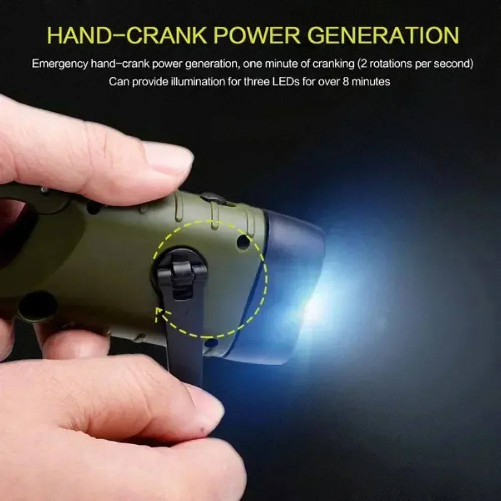 Hand Crank Rechargeable Torch Self-Generating Solar Dual-Use Equipment Long-Distance Shooting Spare Multifunction Lighting Tool