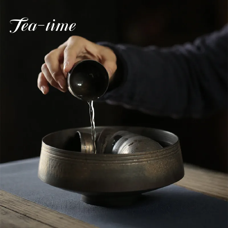 Handmade Iron Glaze Ceramic Tea Wash Bowl Washing Cup Bowl Water Storage Tea Cup Container Chinese Jianshui Ceremony