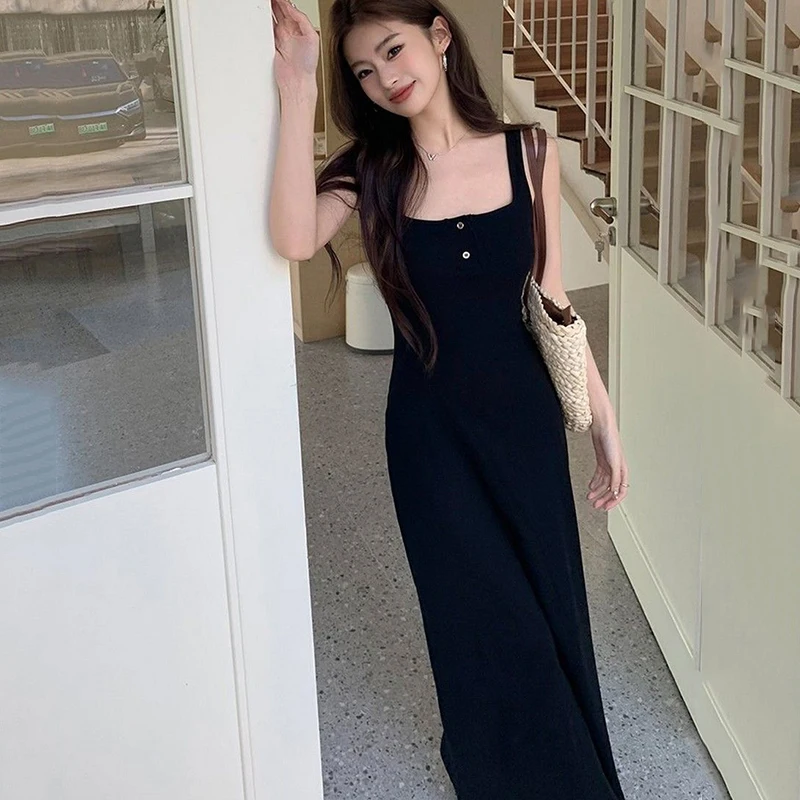 Black Spaghetti Strap Style Long Maxi Dress for Women