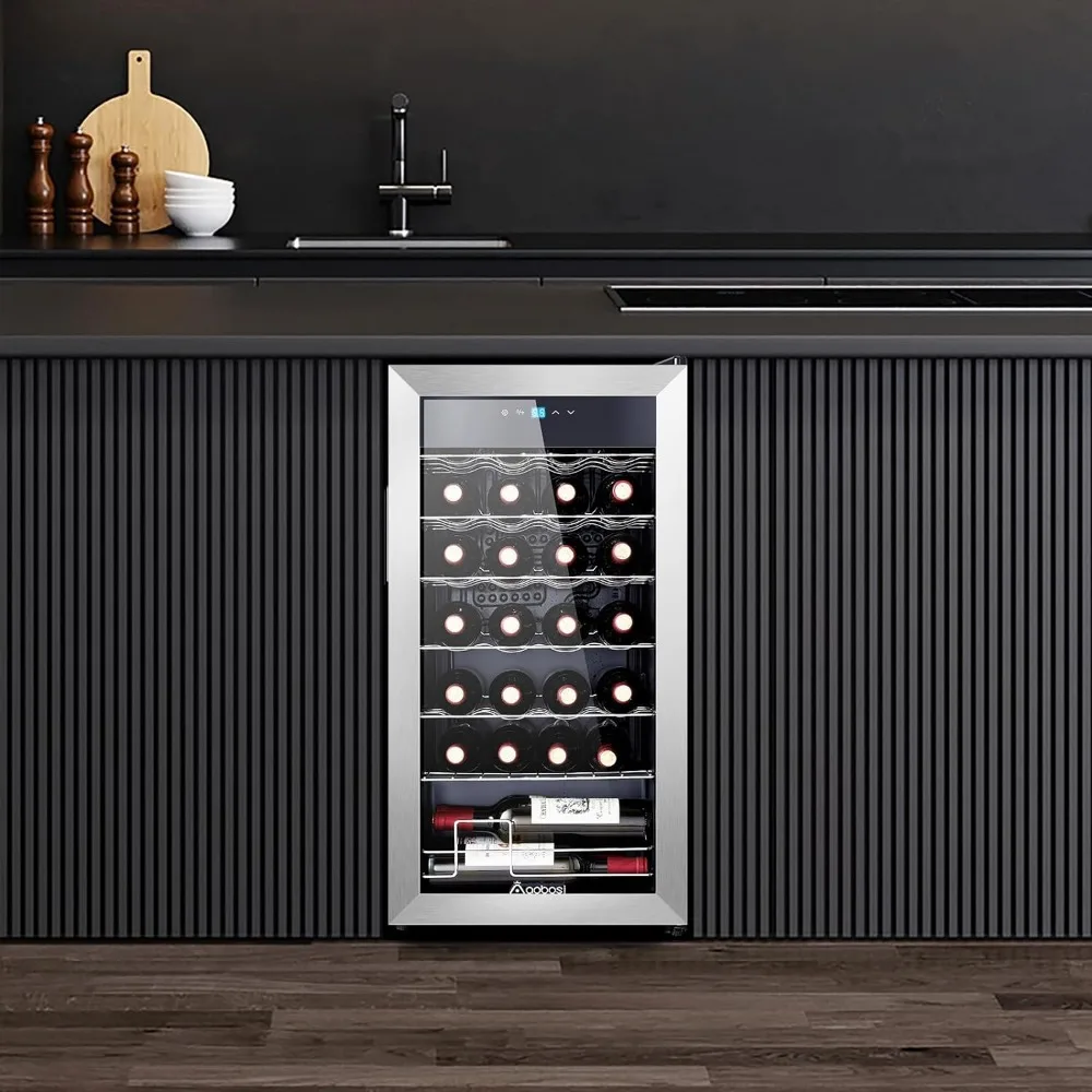 Inch Compressor Wine Cooler, 28 Bottle Wine Refrigerator with Stainless Steel Tempered Glass Door for Red, White or Champagne 6