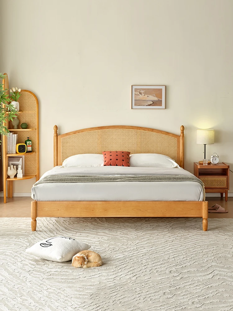 

Nordic Retro Rattan Bed B&B Hotel Japanese double bed 1.8 meters main bed ash simple solid bed