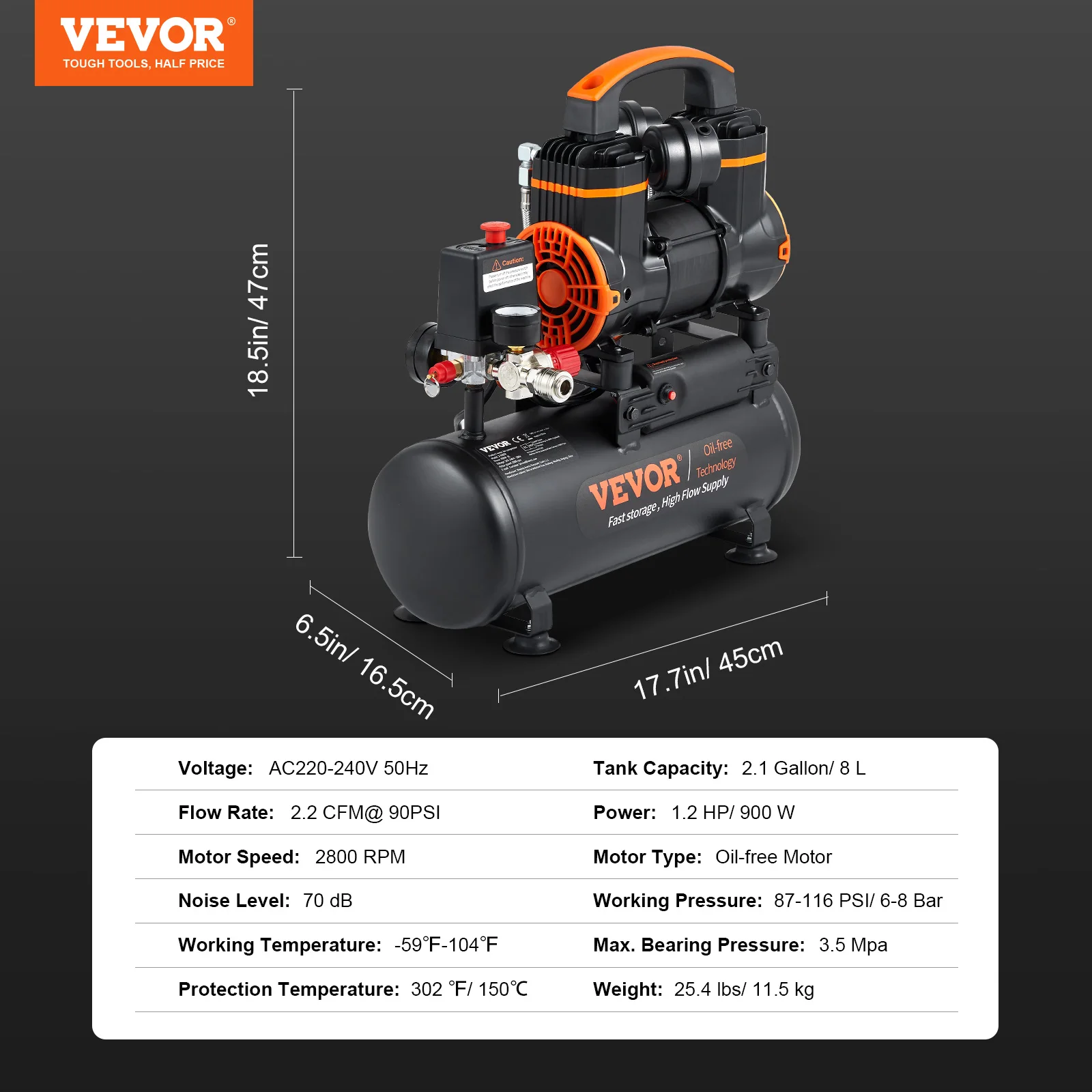 Compresor de Aire Silencioso SucceBuy 900W 1450W 1800W, Bomba de Aire Portátil sin Aceite para Inflar Neumáticos, Compresor Silencioso