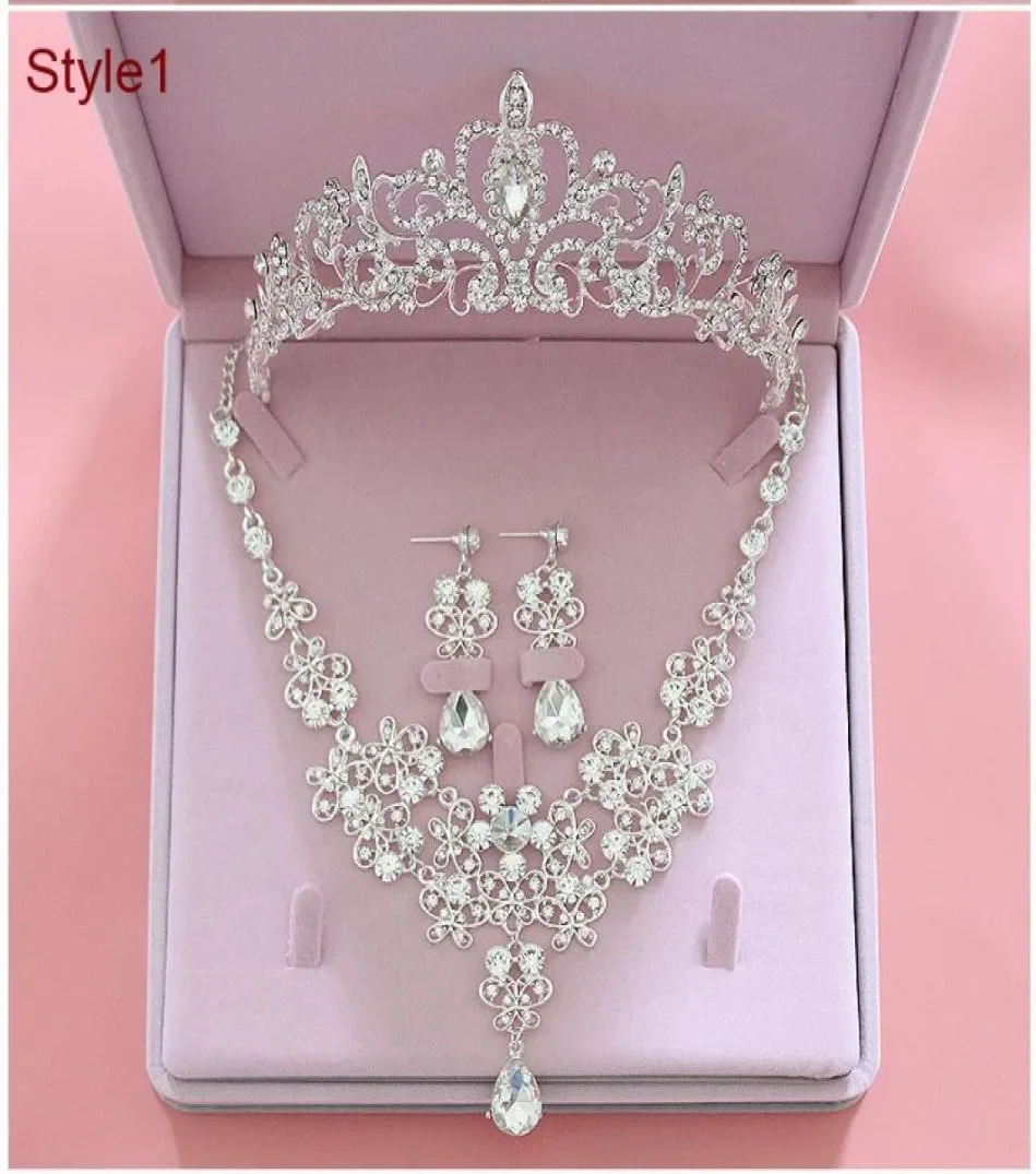 

Fashion Crystal Bridal Jewelry Sets Wedding Crown Earrings Necklace Wedding Hair Accessories Women Prom Bride Tiara Crowns