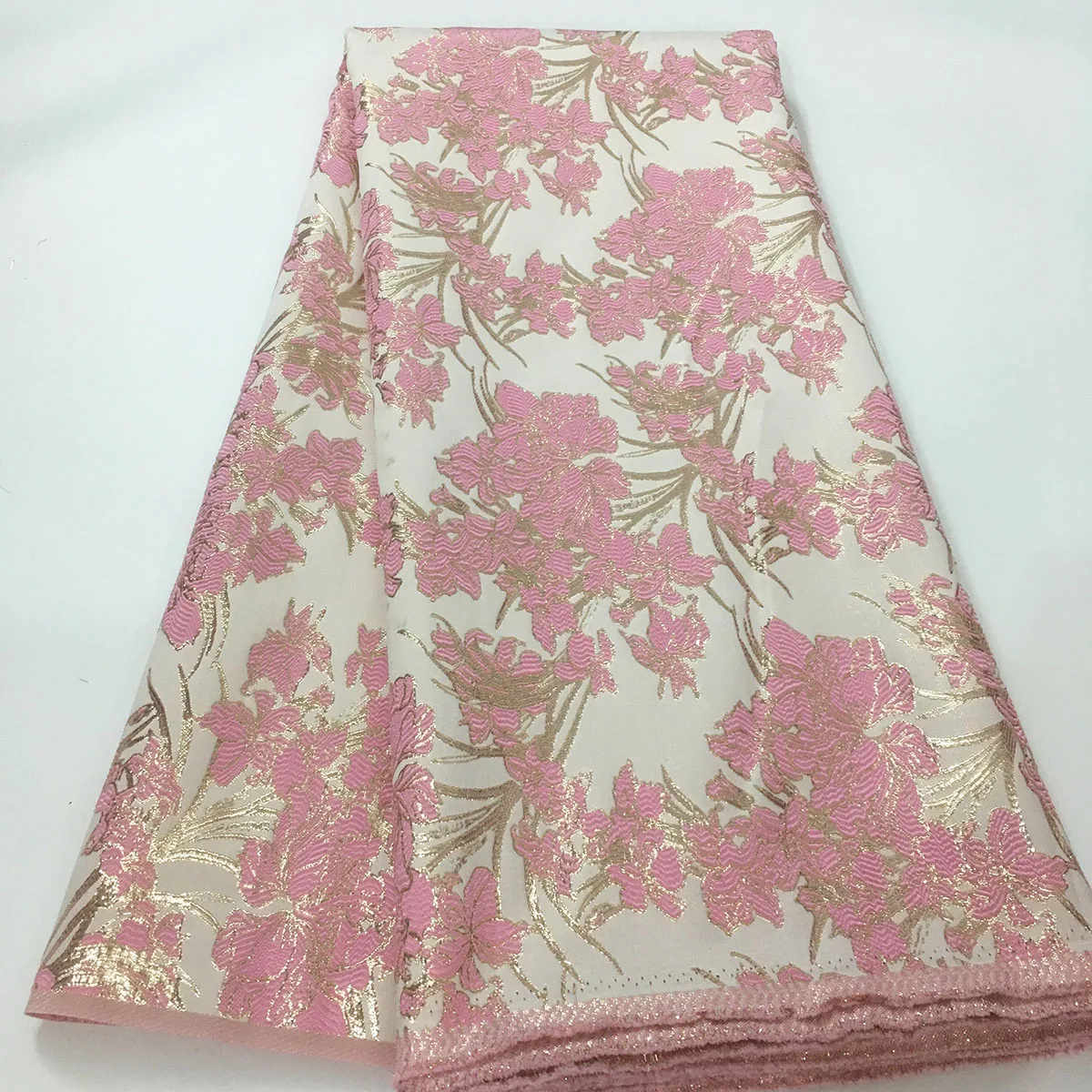

2022 High Quality Pink African Brocade Jacquard Lace Fabric Nigerian French Organza Mesh Tulle Lace Fabric Diy Sewing PJK22146A