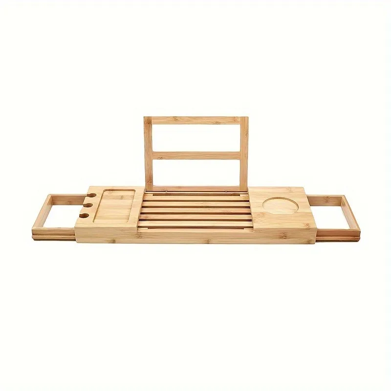 Multifunctional Bamboo Bath Tub Tray Adjustable Shower Shelf Bathroom Organizer with Non-Slip Design for Spa Bathtub Storage