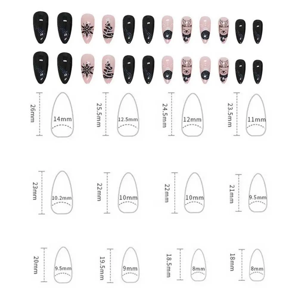 24Pcs/set Nail Accessories Christmas False Nails Manicure Material Almond Shaped Christmas Fake Nails Short Square